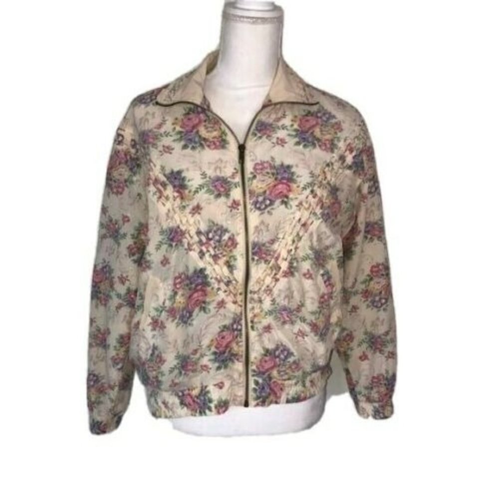 Great Cavalier By St. Paul Silk Jacket Womens Size XS Vintage Cream Pink Floral